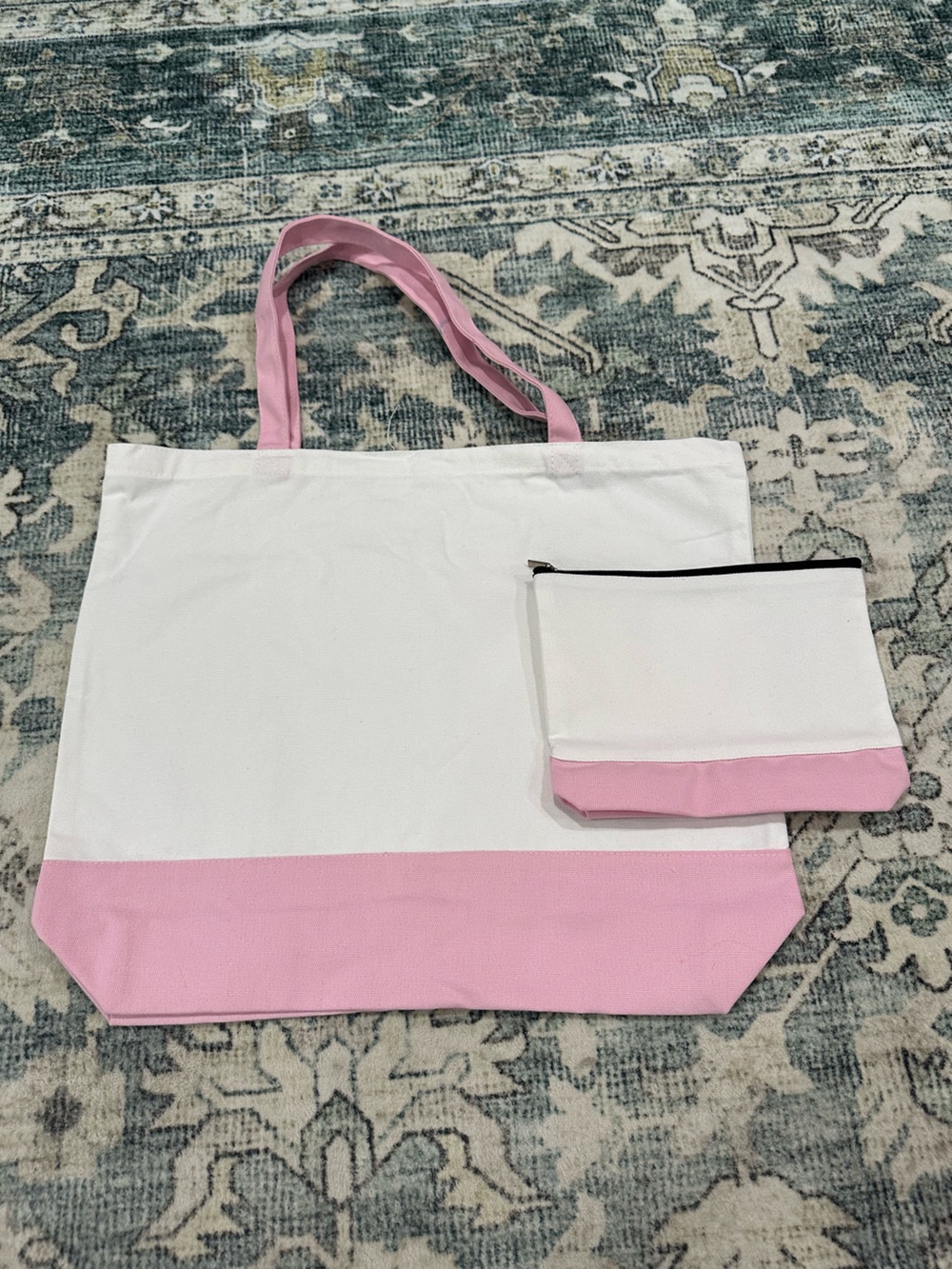 Pink canvas tote bag & matching zipper pouch